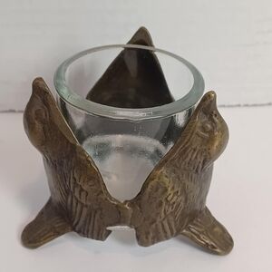 Vintage Brass Bird Candle Holder With Removable Glass Candle Holder MCM‎